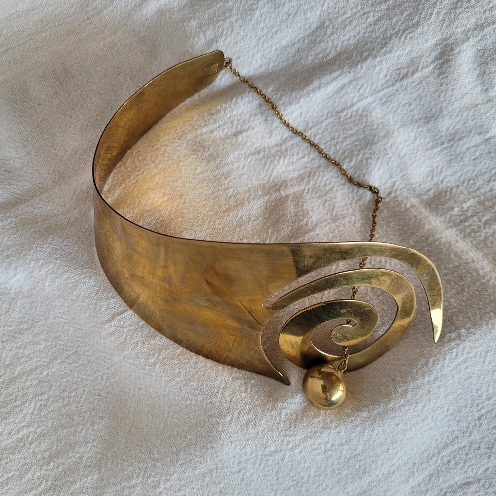 Solid brass statement collar tribal necklace … - Picture 4 of 6